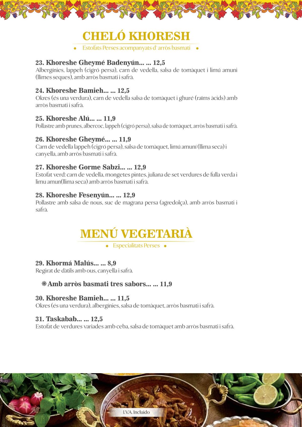 Rincón Persa menu