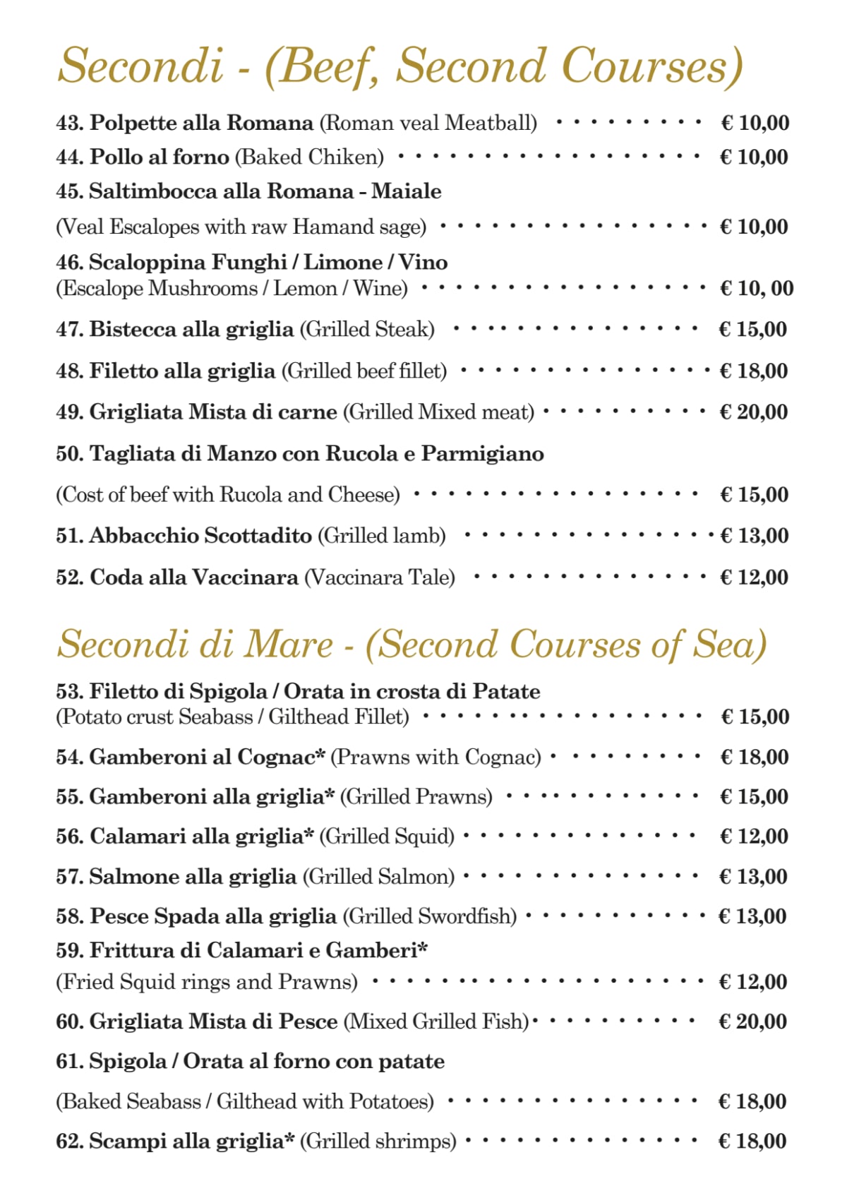 Sapori di Roma menu