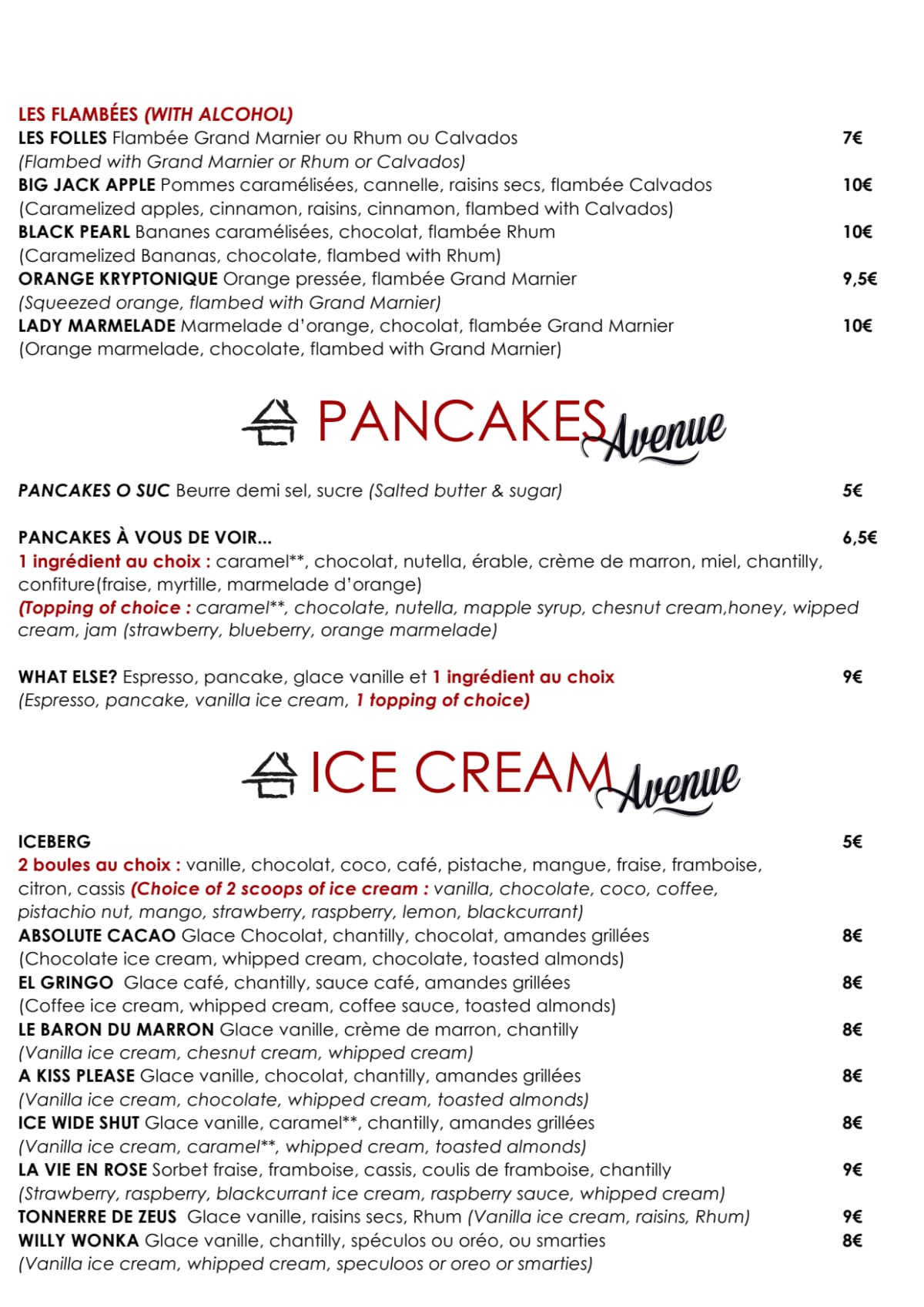 Crêpe Avenue menu