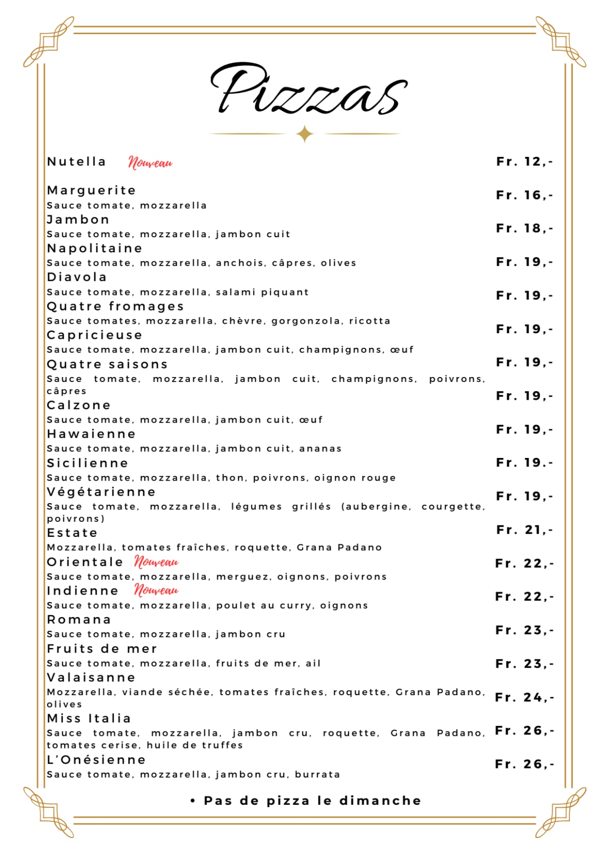 L’Onesienne menu