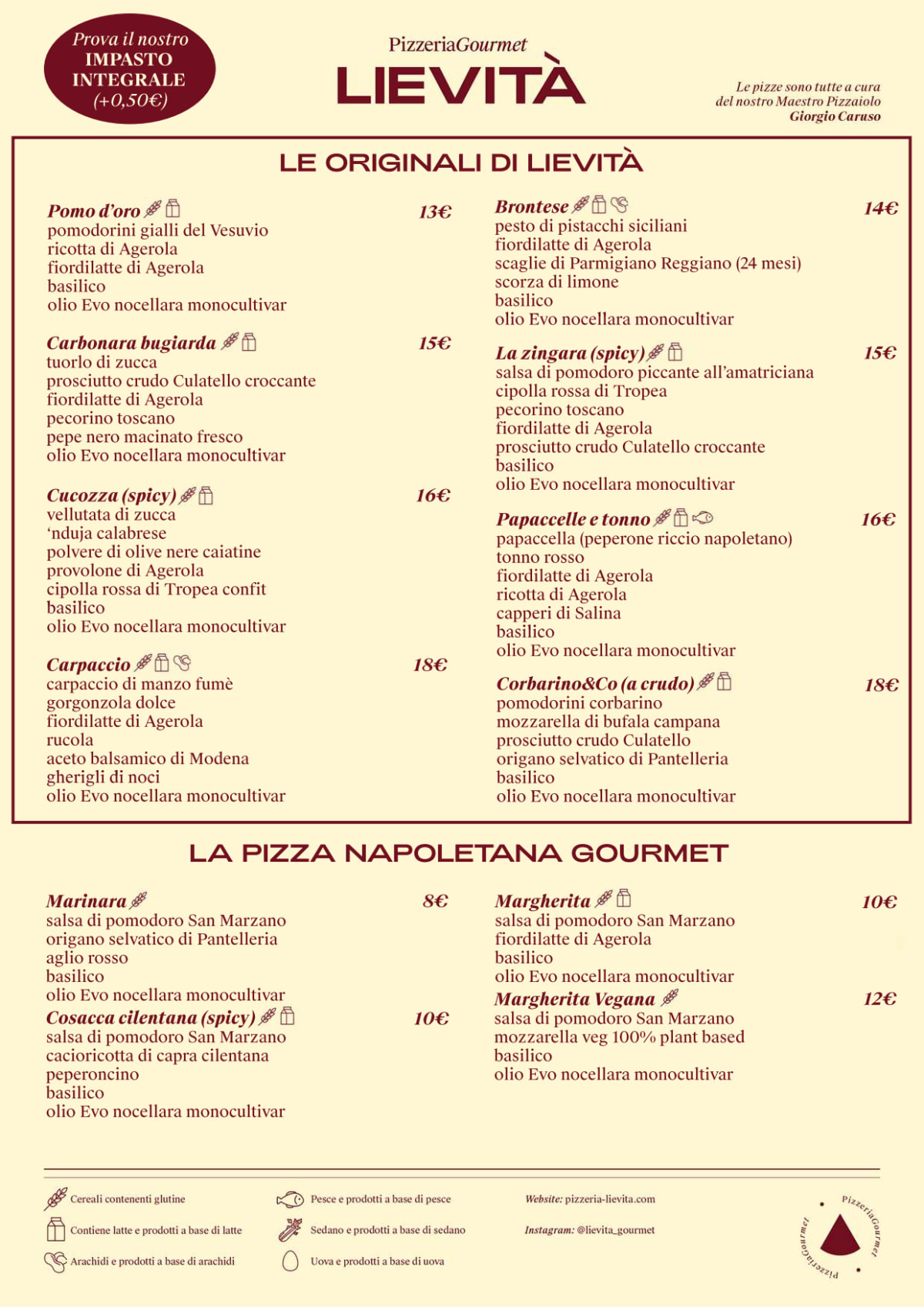 Lievità Sempione - Pizzeria Gourmet menu