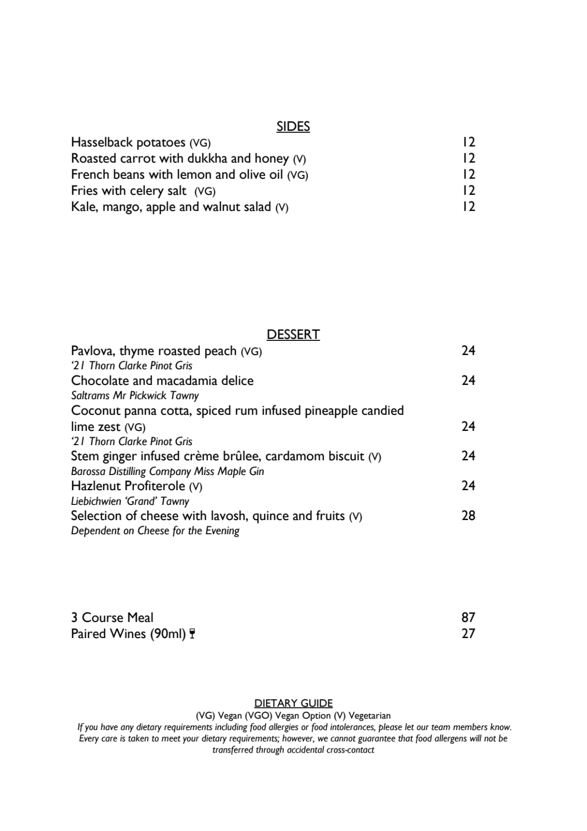 Menu 2024 The Cellar Kitchen in Rowland Flat TheFork