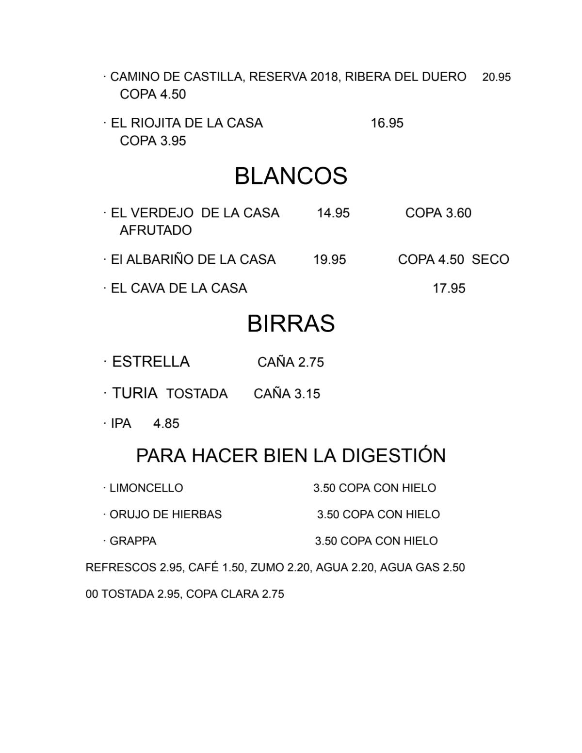 Buenissimo Burger menu