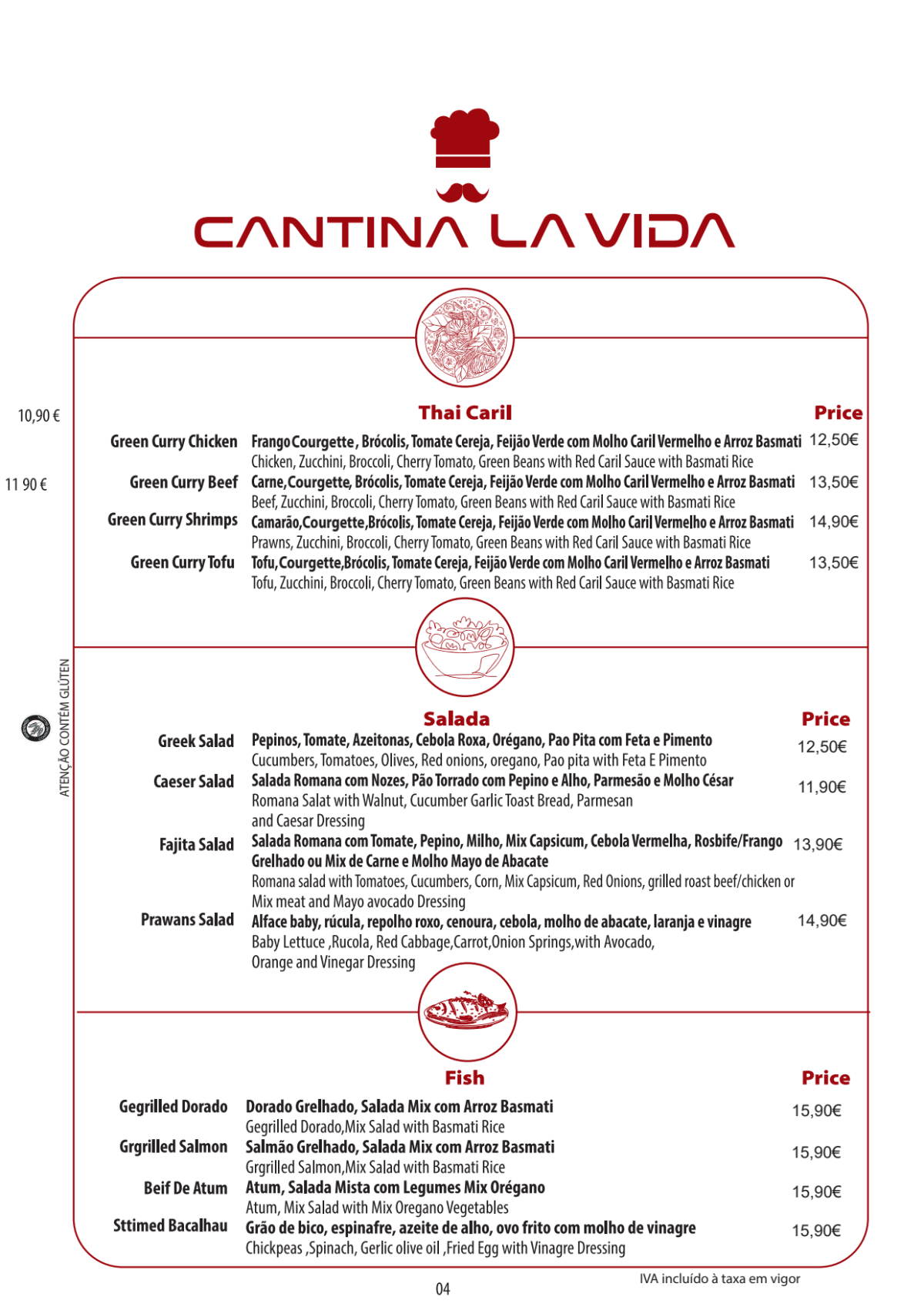 Cantina La Vida menu