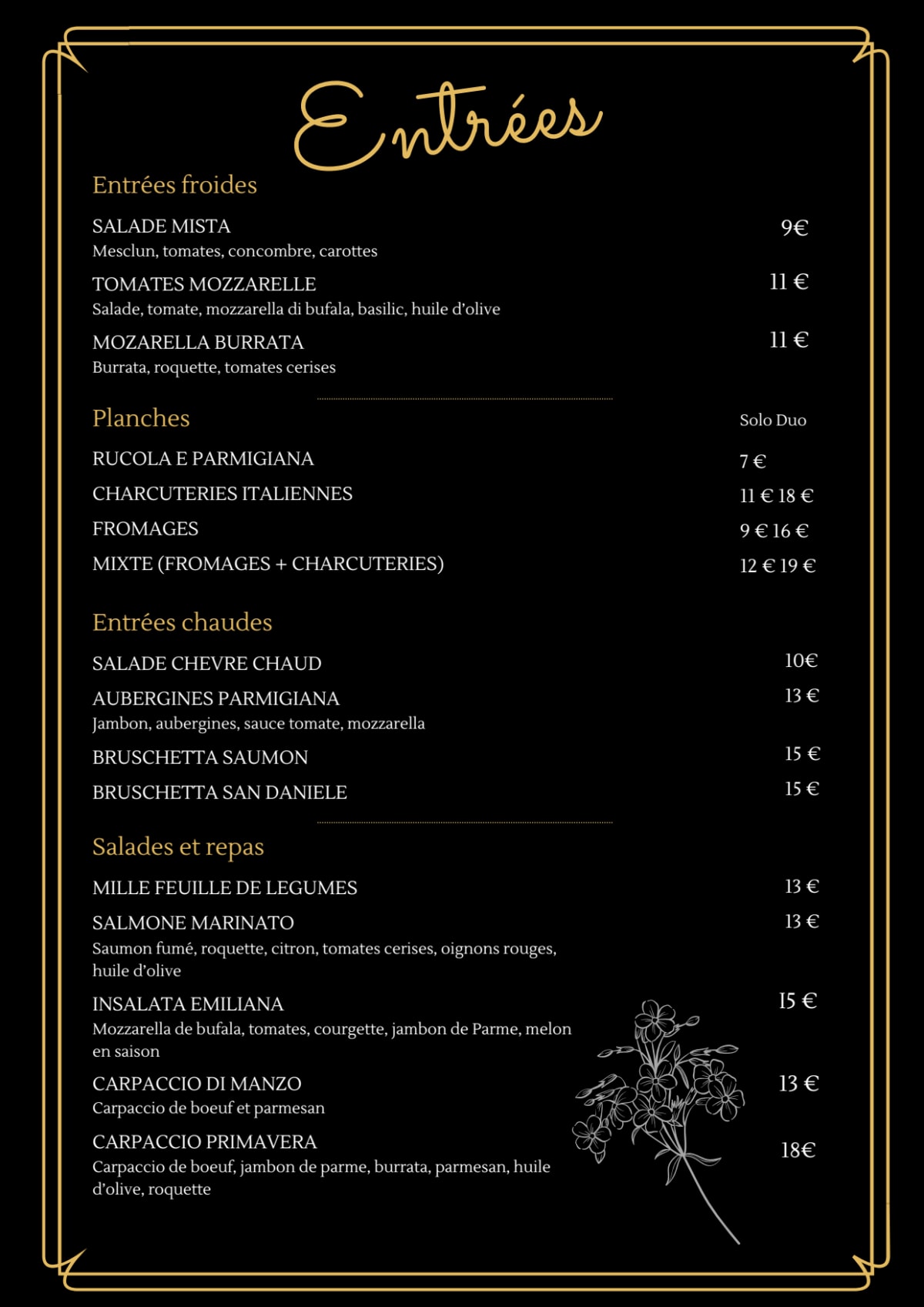 Primavera menu