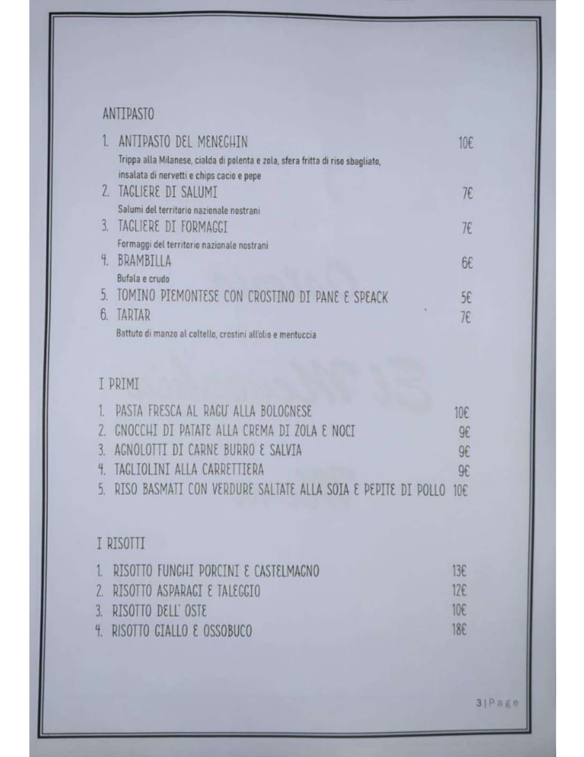 Osteria El Meneghin menu