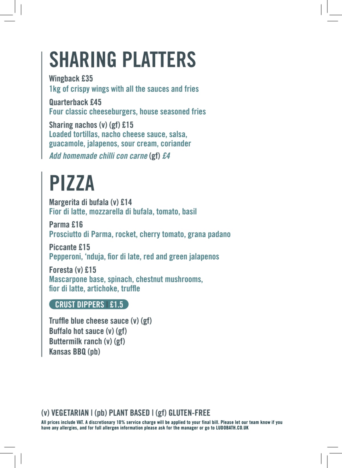 Menu 2023 Ludo Sports Bar & Kitchen in Bath TheFork