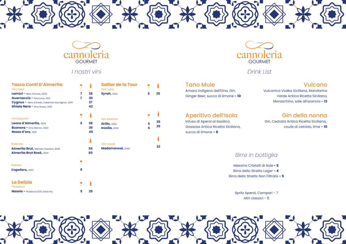 Cannoleria Gourmet menu