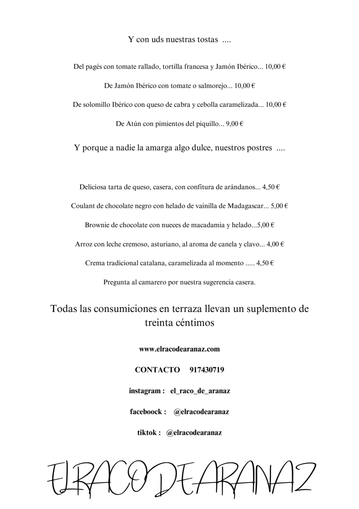 El Racó de Aranaz menu