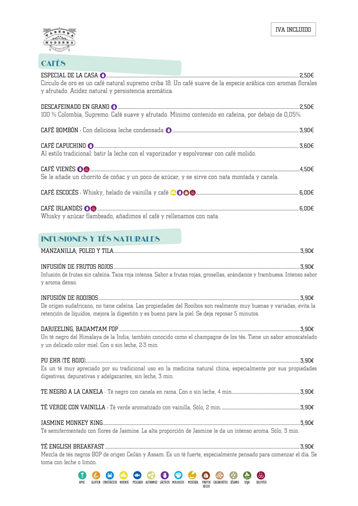 Taberna Moderna menu