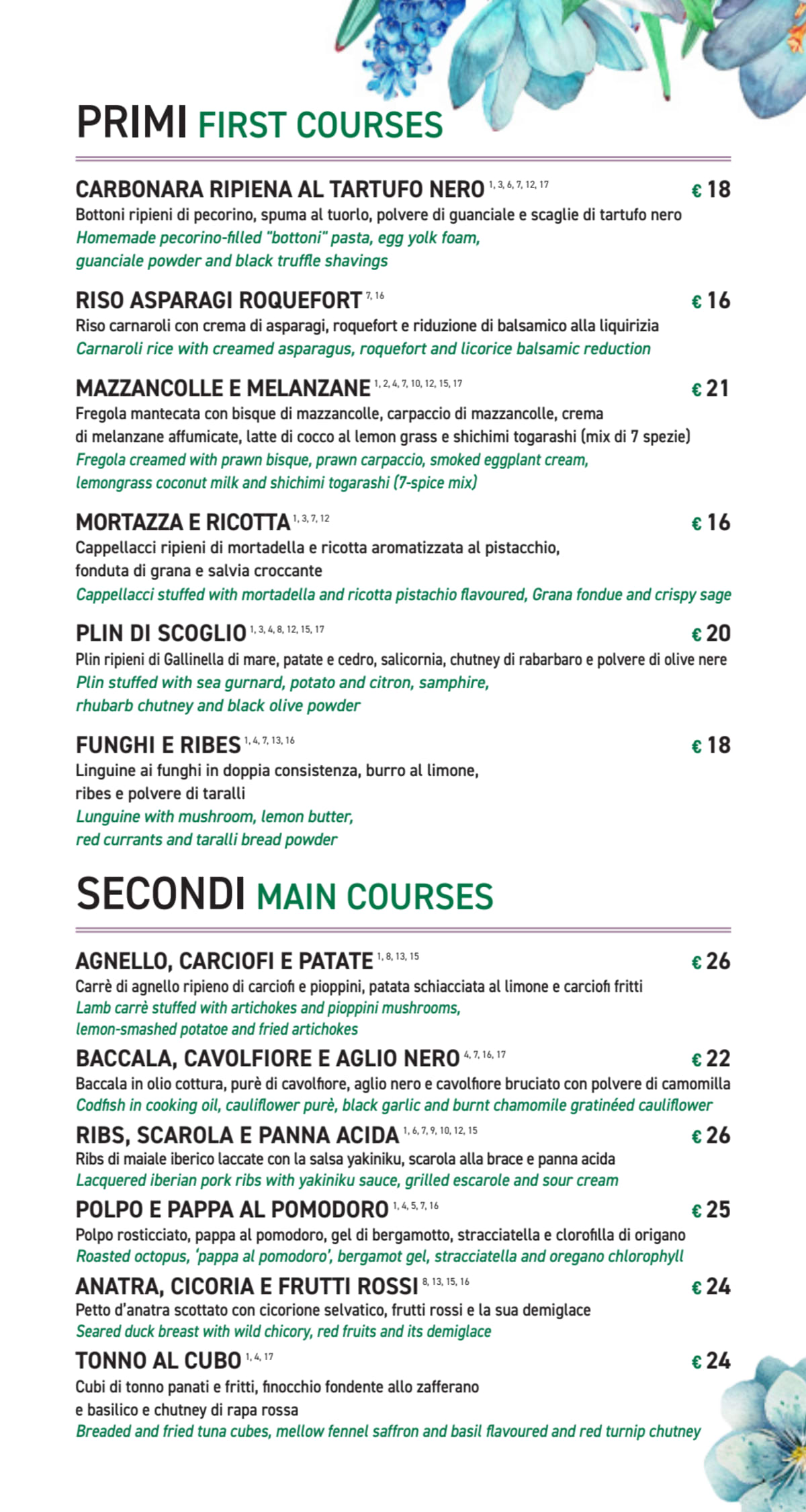 Clorofilla Cucina & Distillati menu