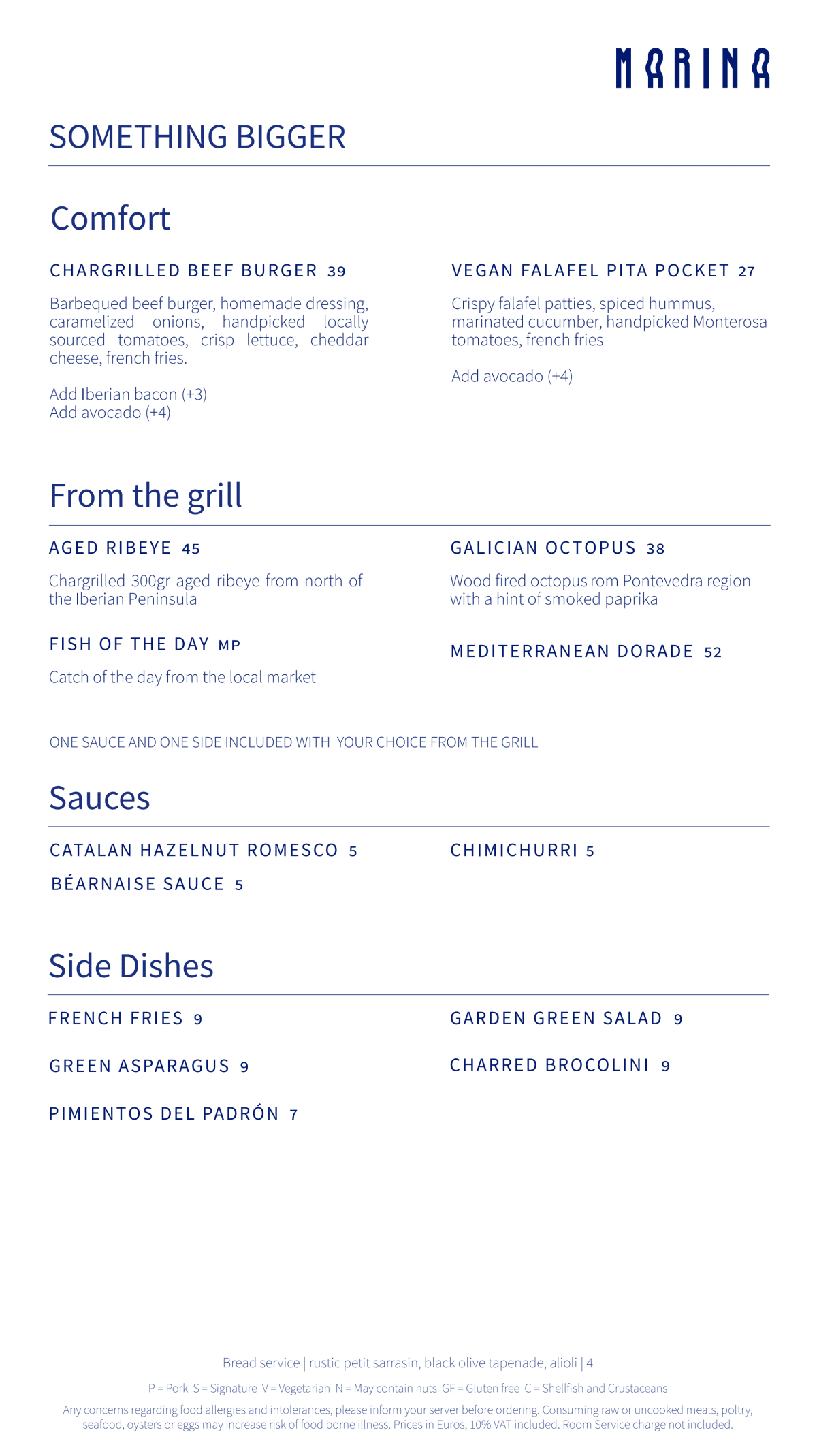 Marina - Hotel Arts Barcelona menu