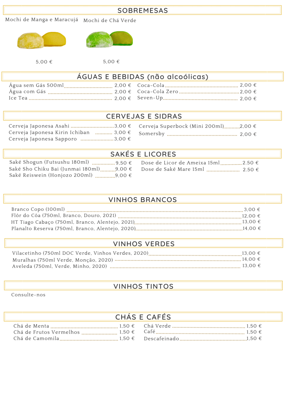 Lisbon Sushi Club menu