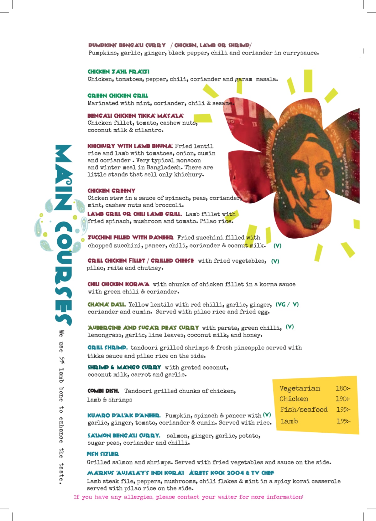 Shanti Classic menu