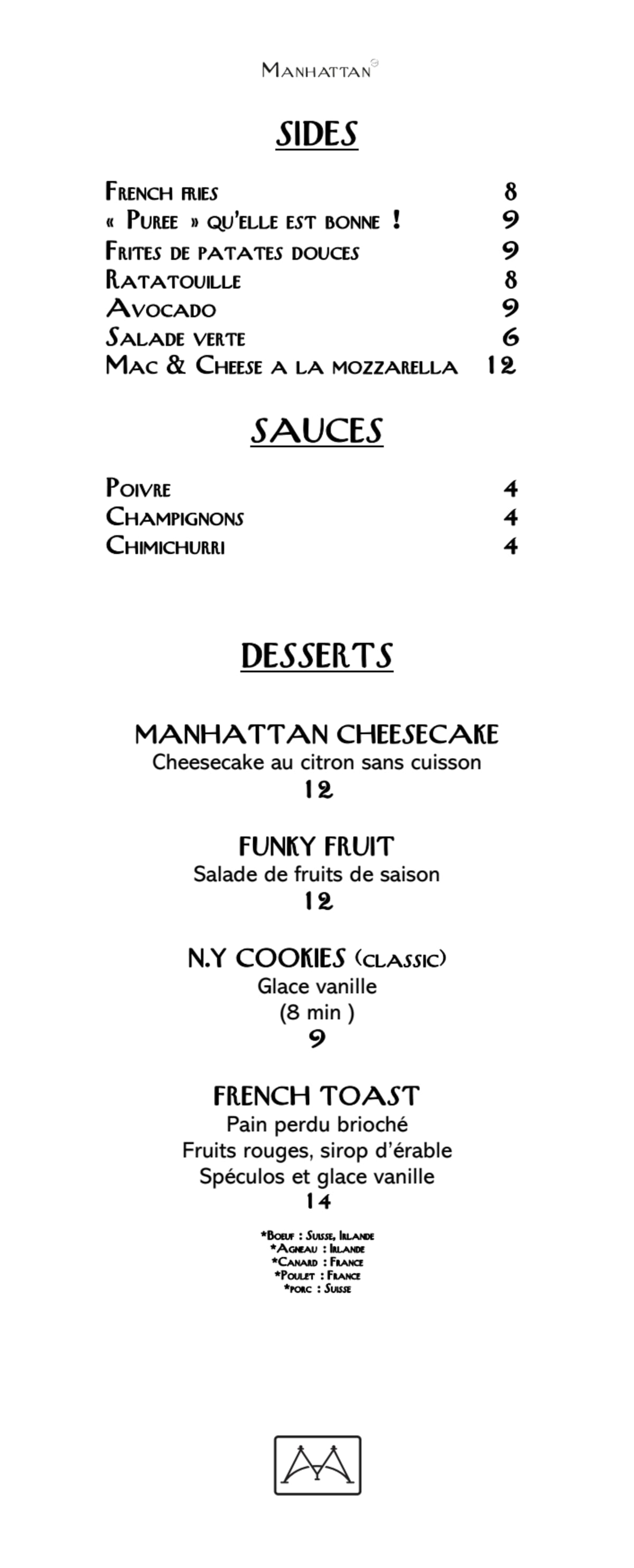 Manhattan Café menu