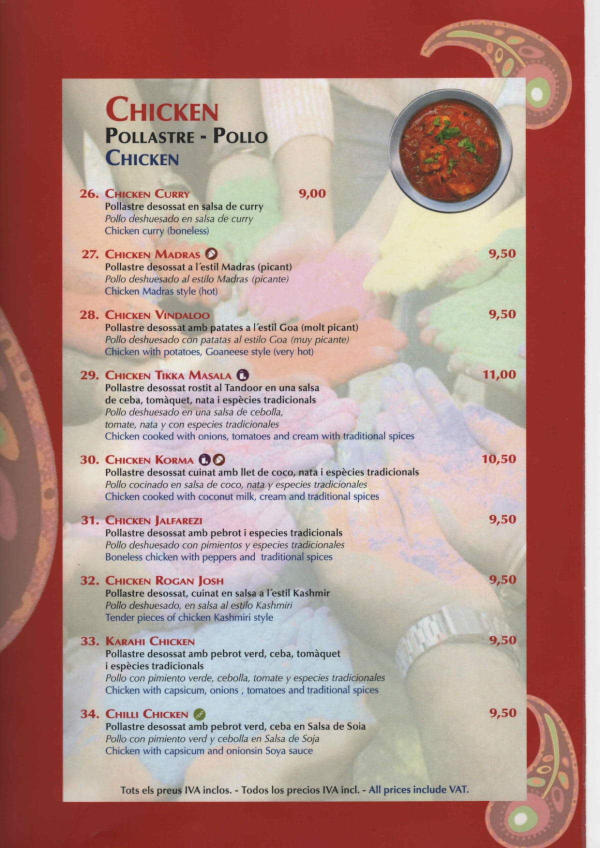 Bombay spicy menu