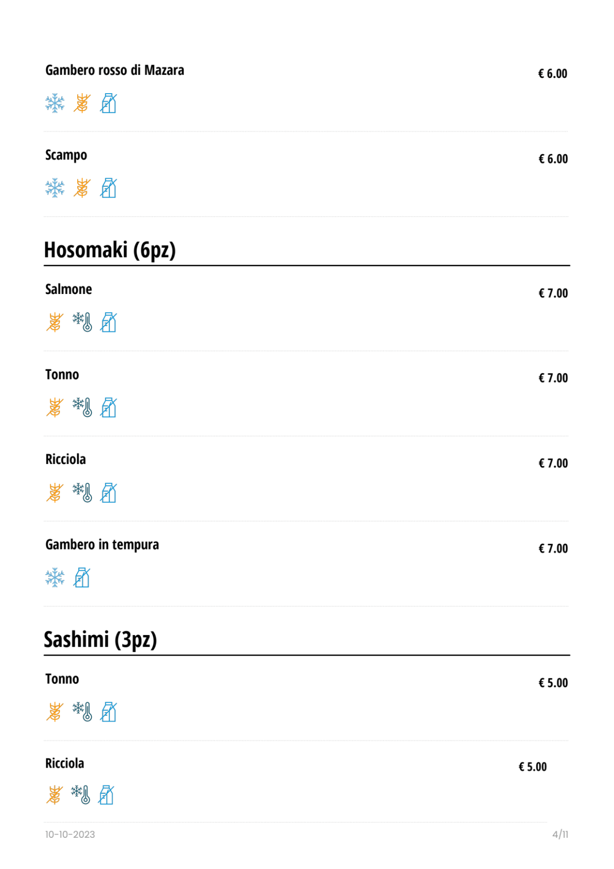 Prisma Sushi Lab menu