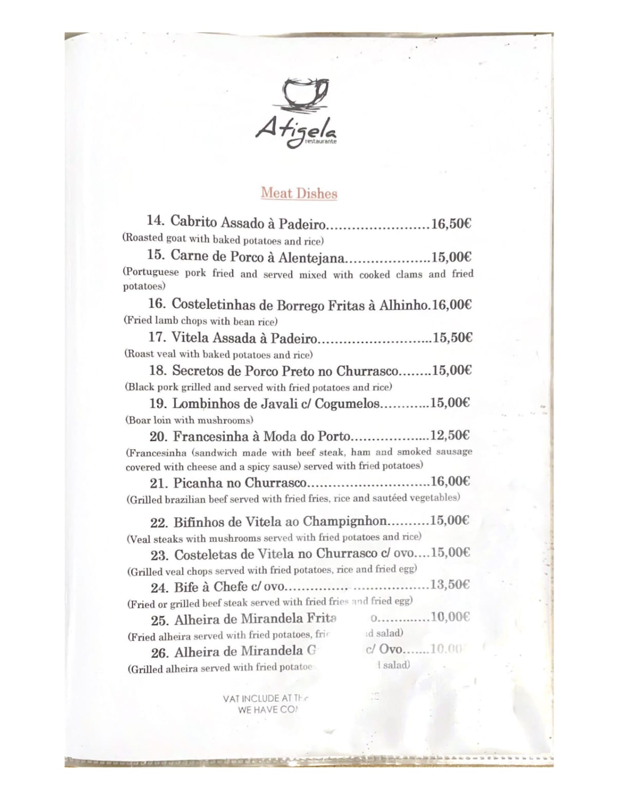 A Tigela menu