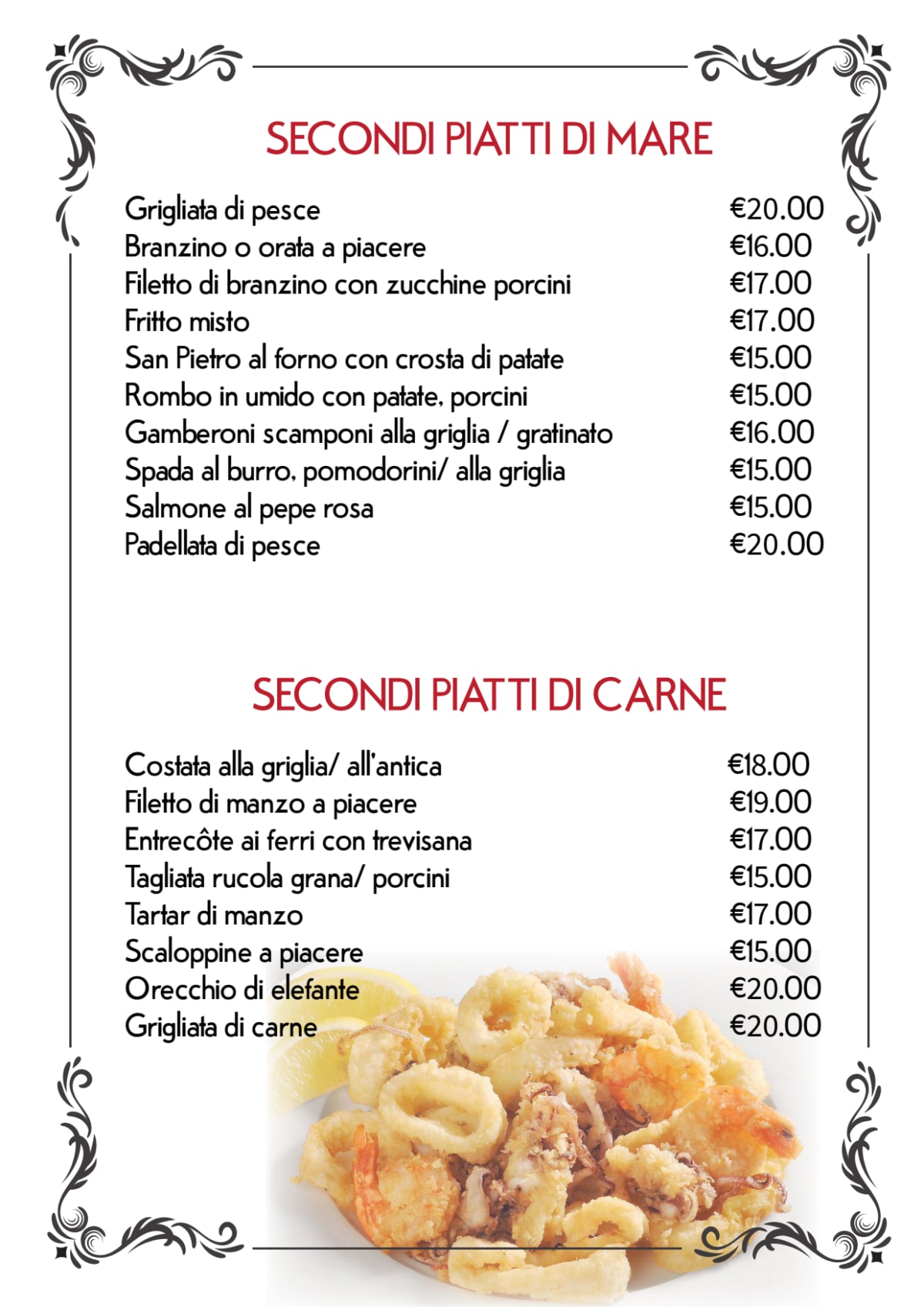 Terra Mare menu