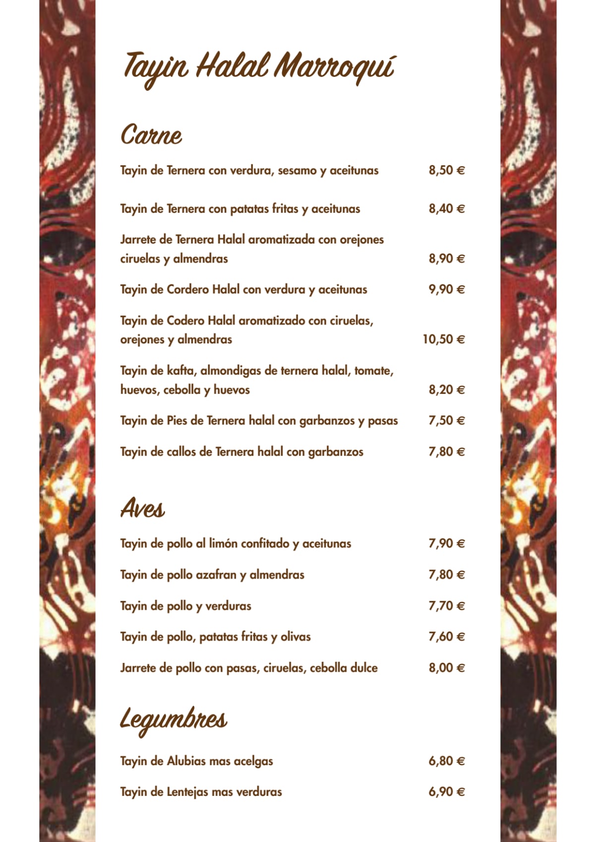 Halal Marrakech menu