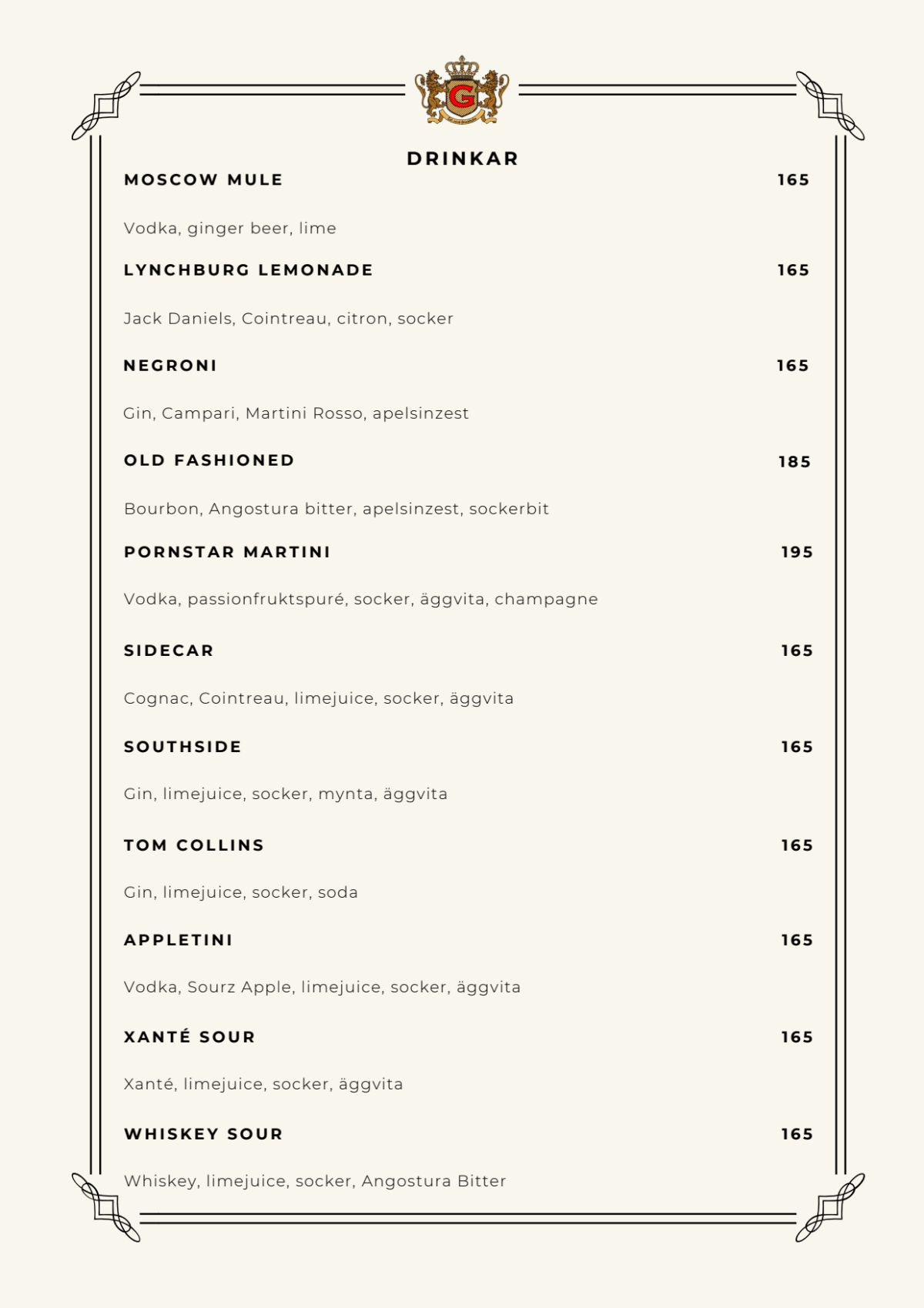 Grappa Stockholm menu