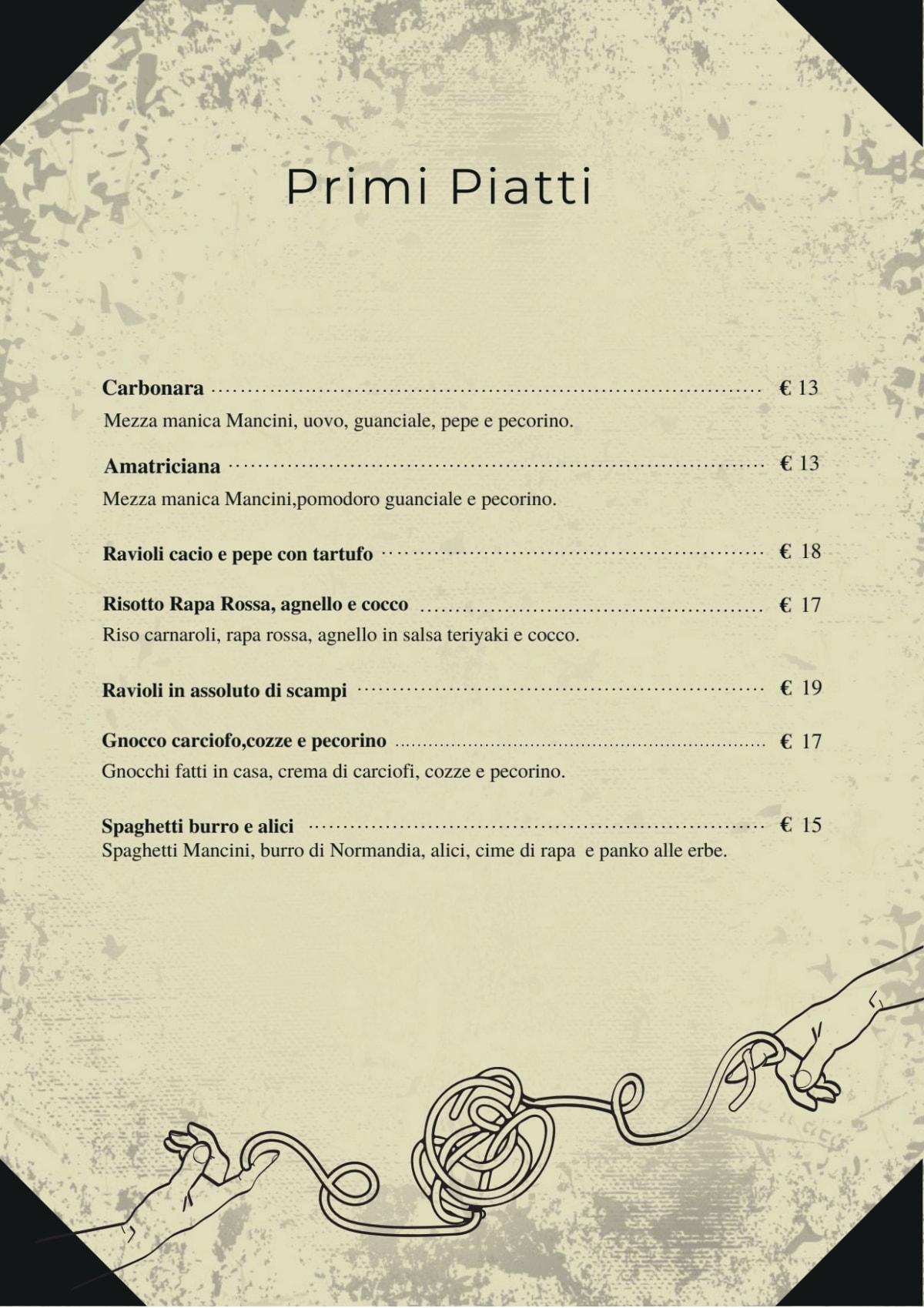 Piccadilly Roma menu