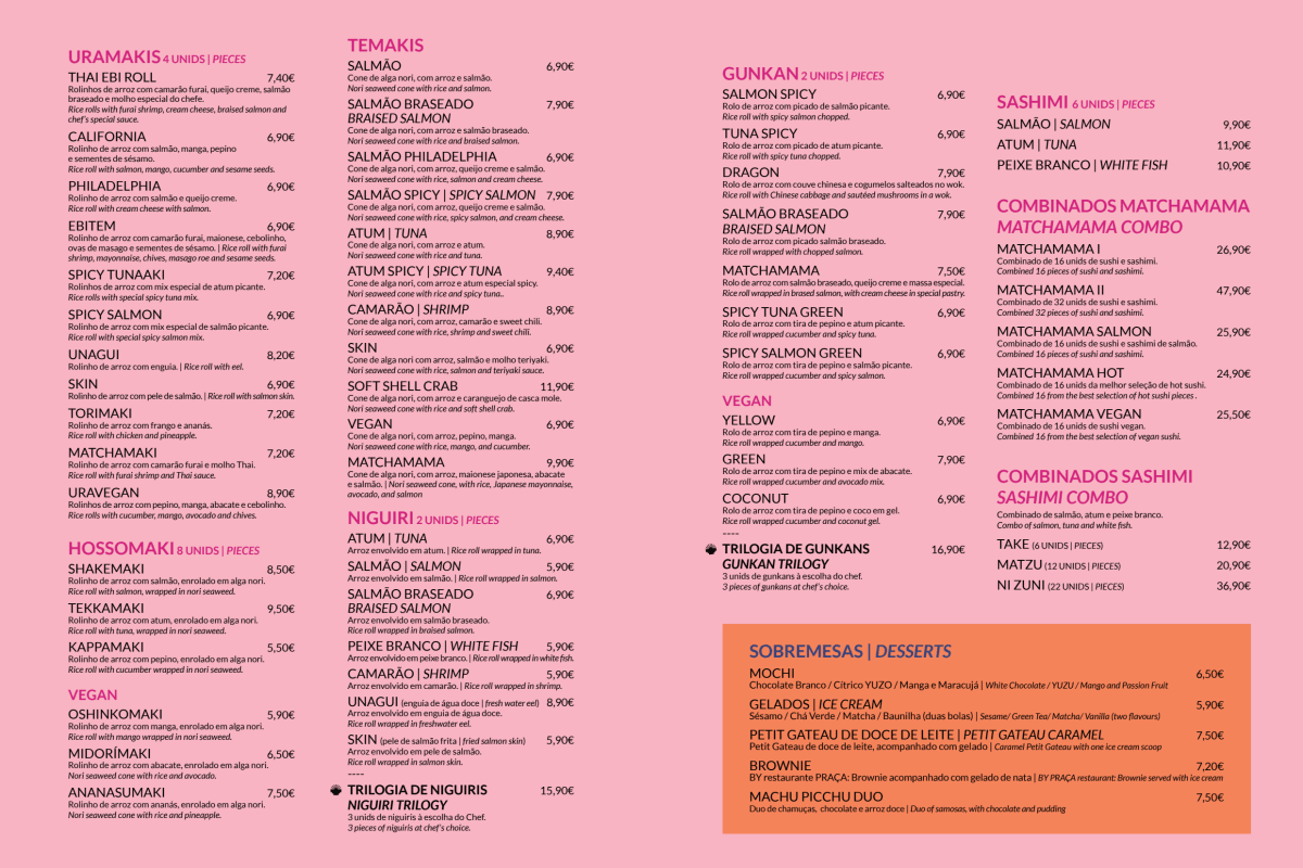 Matchamama menu
