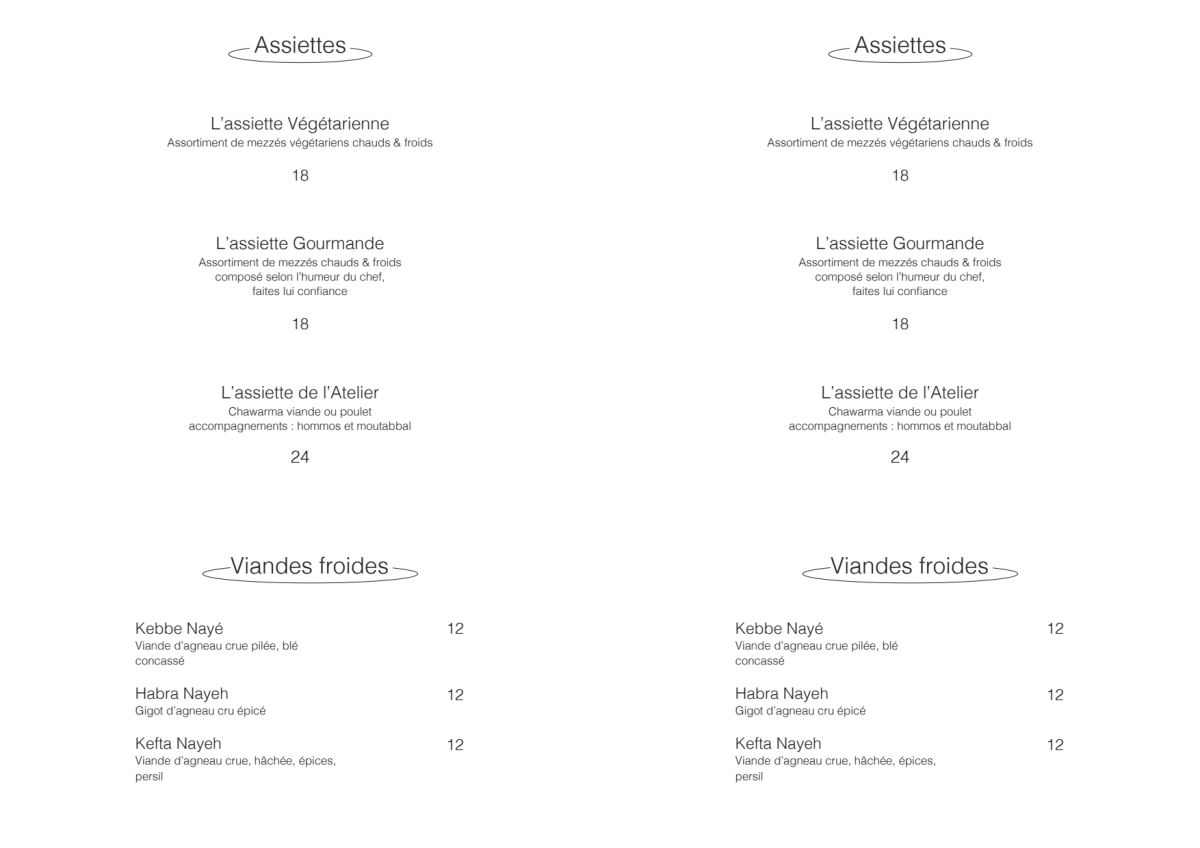 Atelier Beyrouth menu