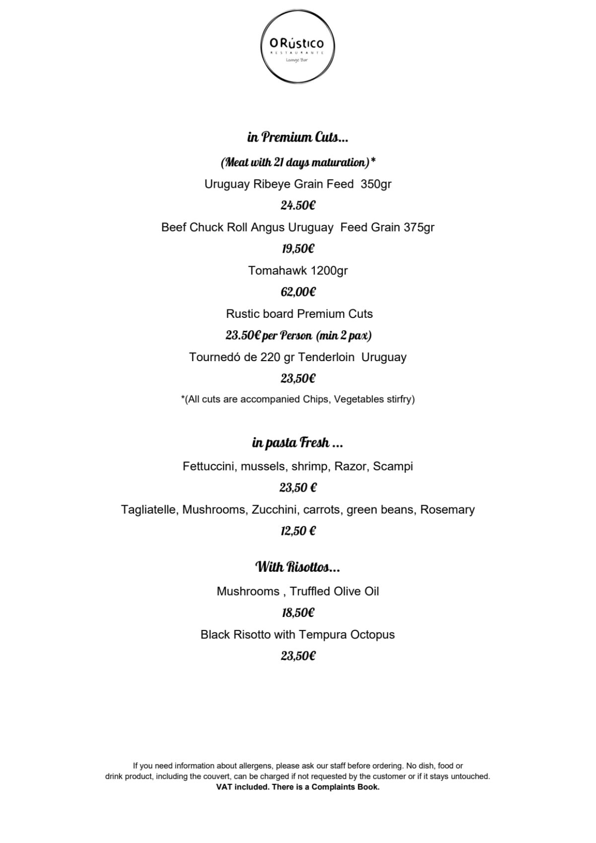 Carte et Menus 2024 O Rústico à Lagoa TheFork