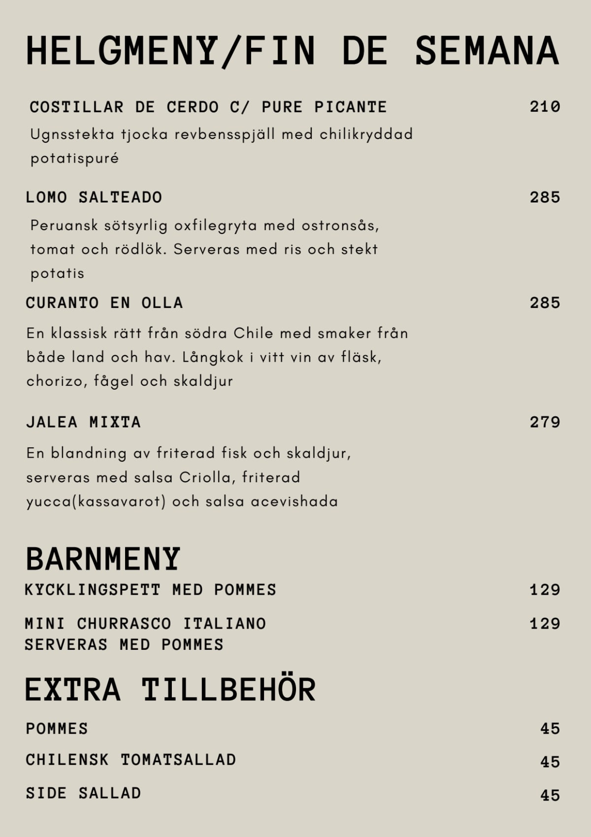 Tabes Kök menu