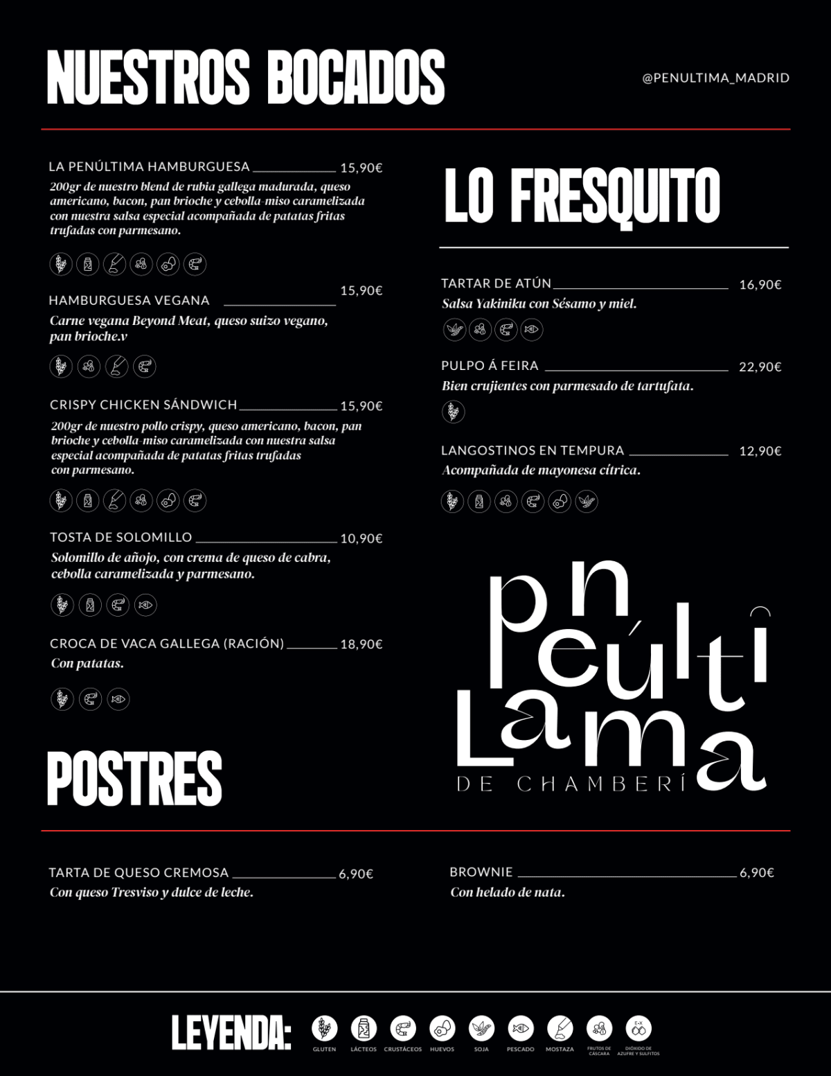 La Penúltima de Chamberí menu