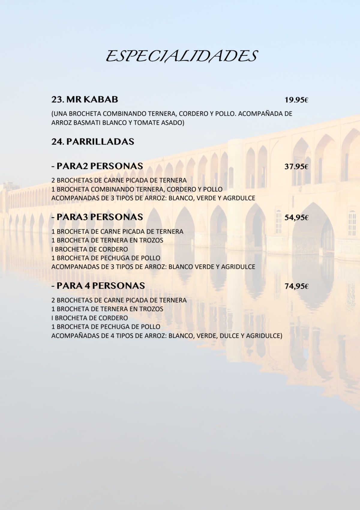 Mr. Kabab menu