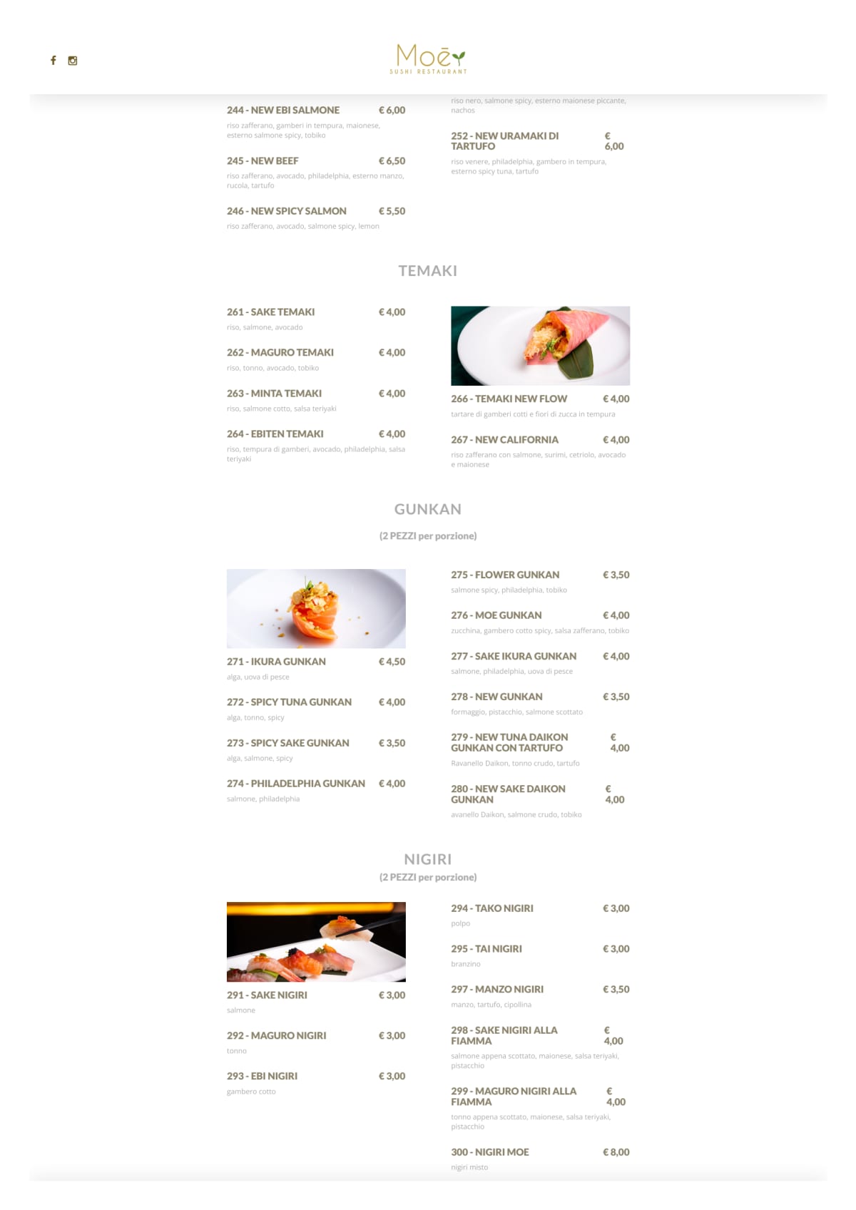 Moè Sushi - Portuense menu