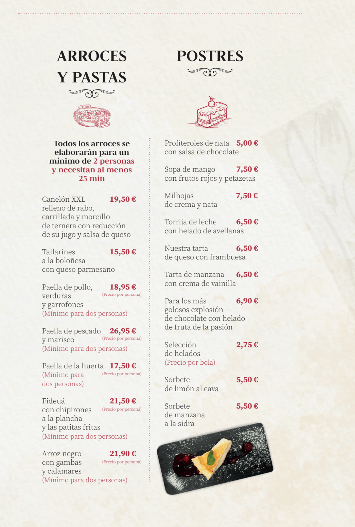 Los Galayos menu