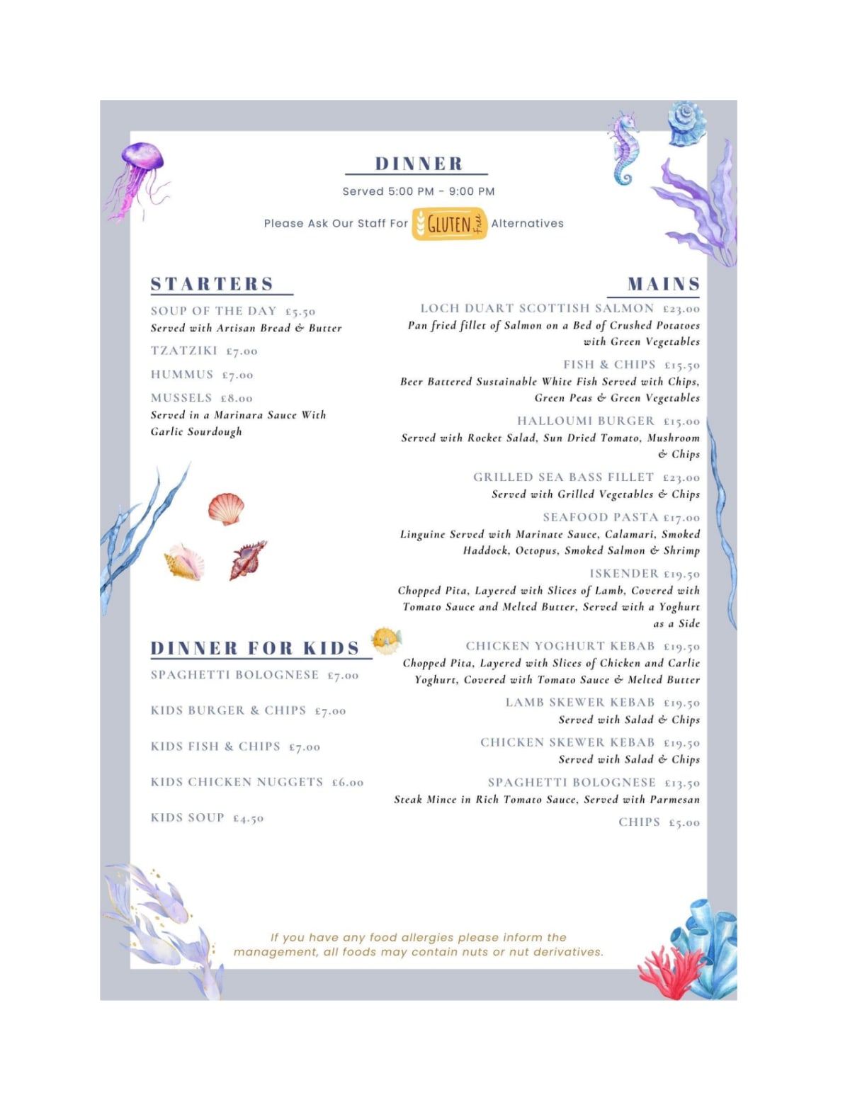 Menù completo e carta 2024 Portobello Beach Bistro a Edimburgo TheFork