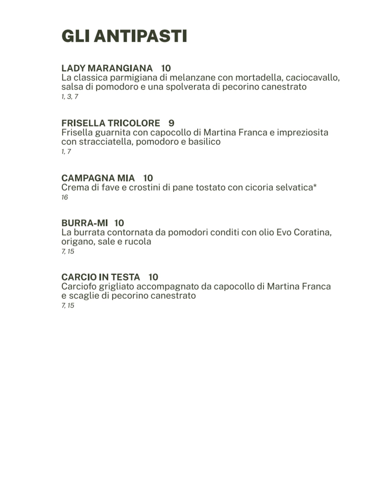 Ricchia - Orecchiette Bistrot menu