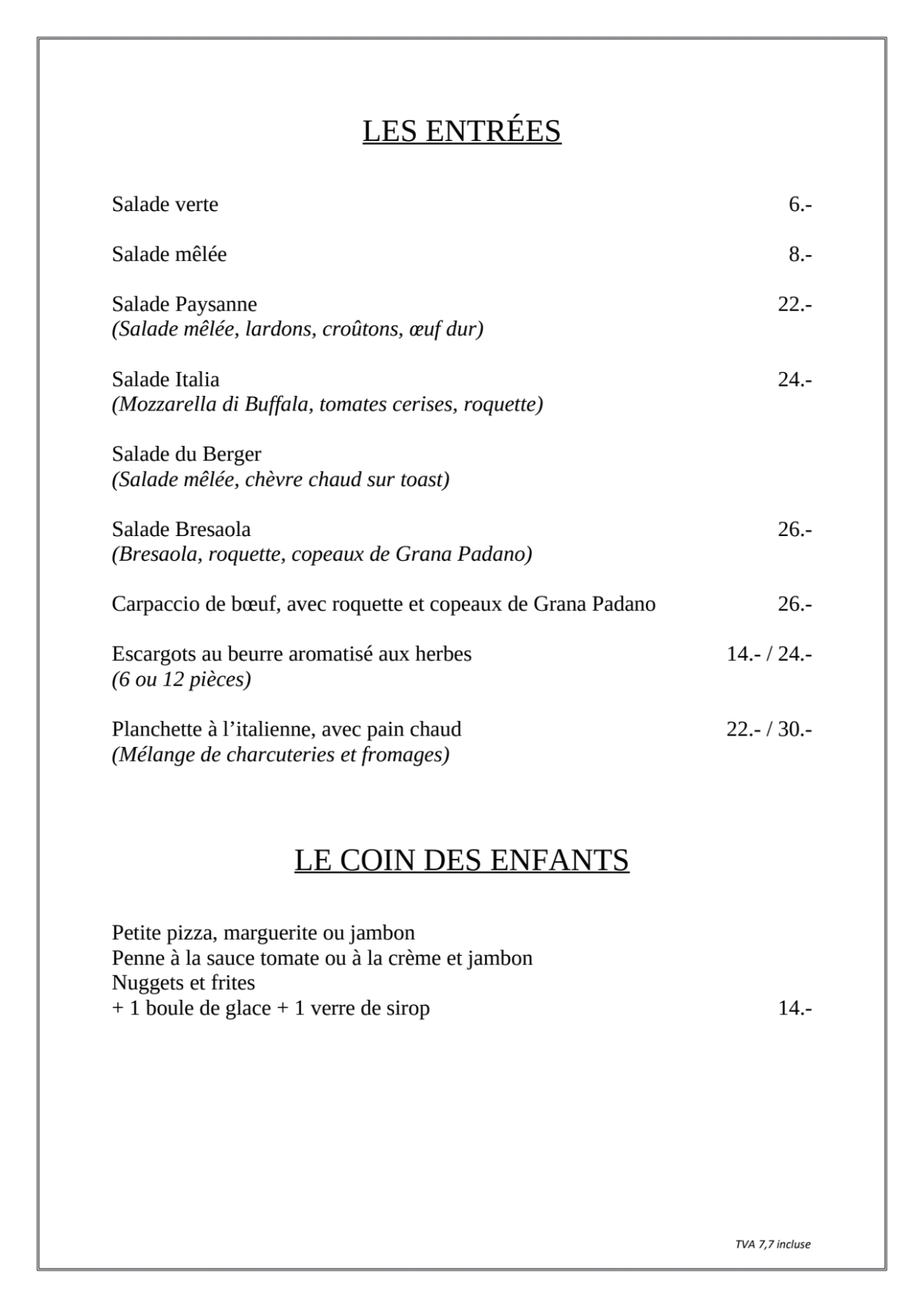 Chez Pépé menu