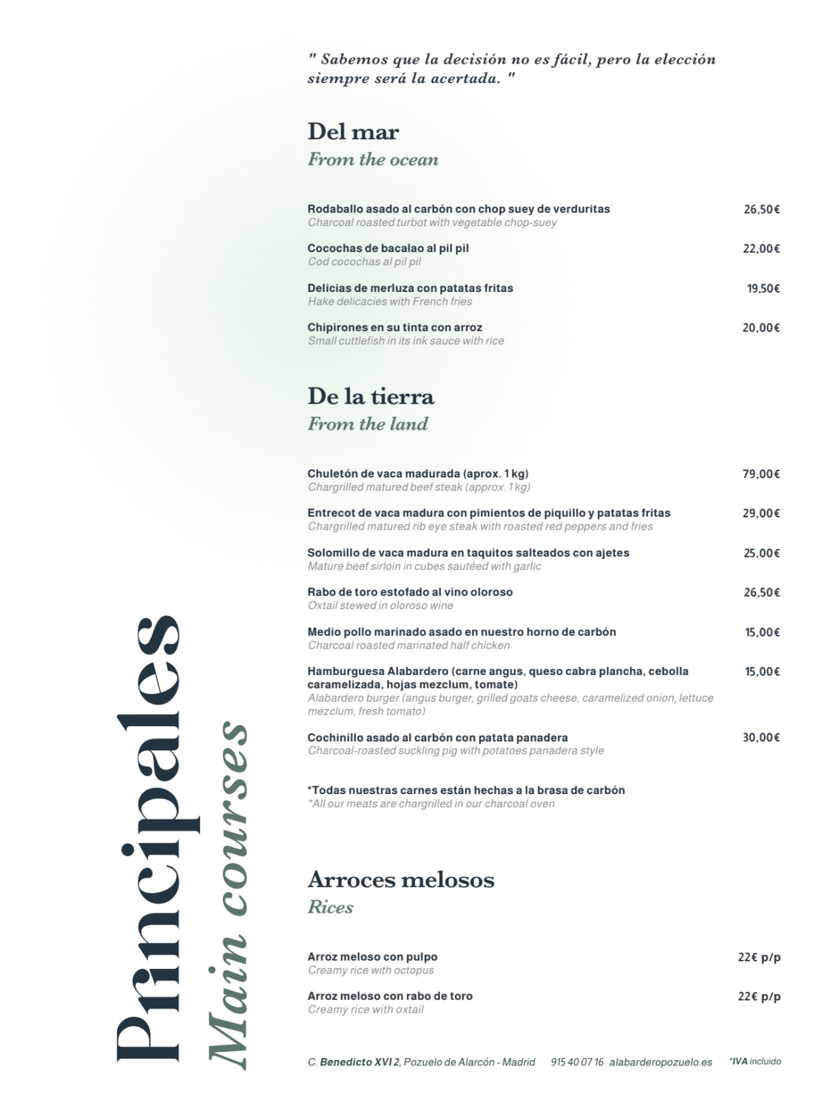 Alabardero Pozuelo menu