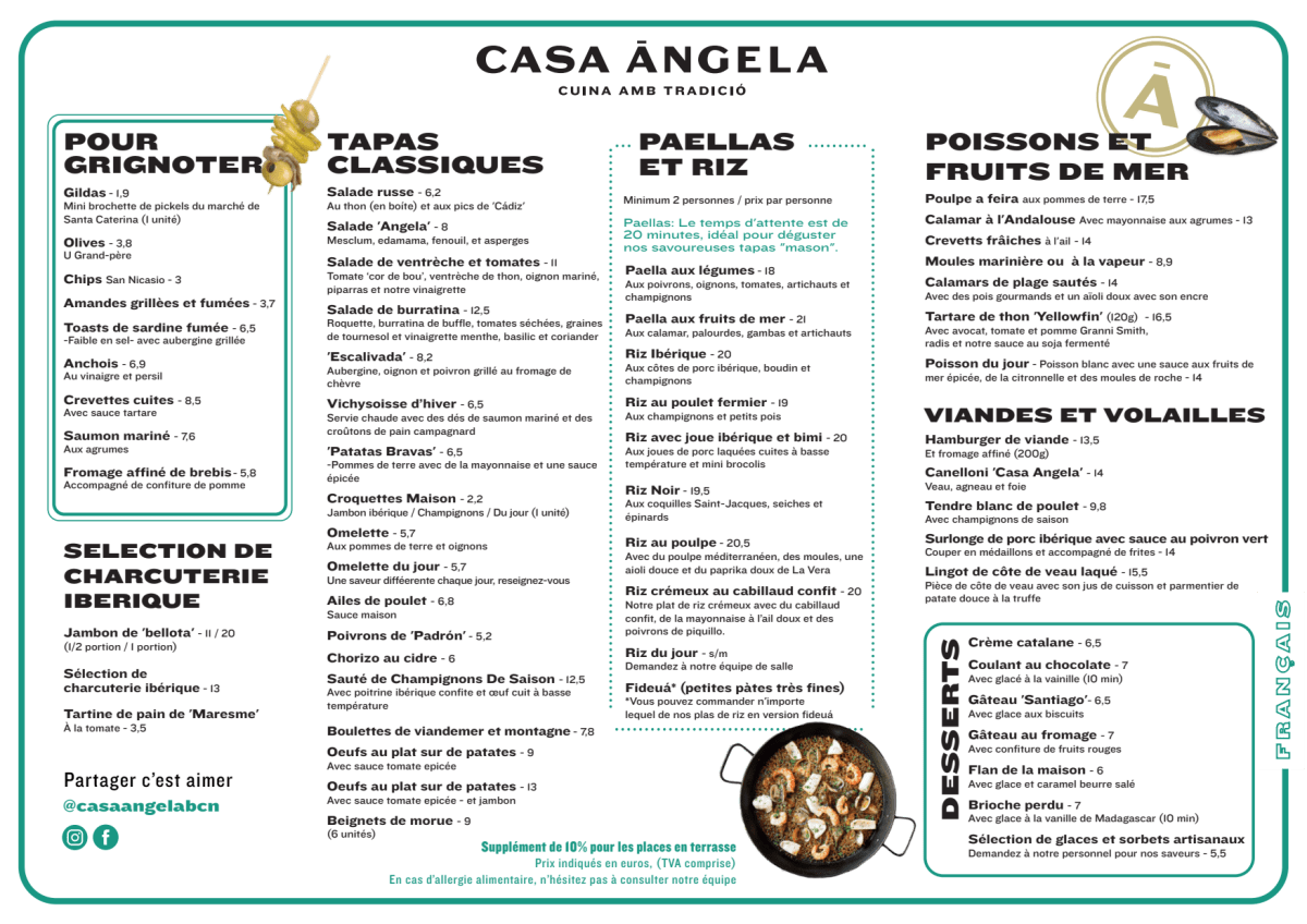 Casa Angela menu