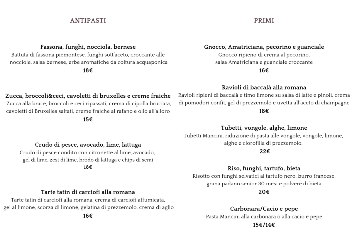 Bottega Tredici menu