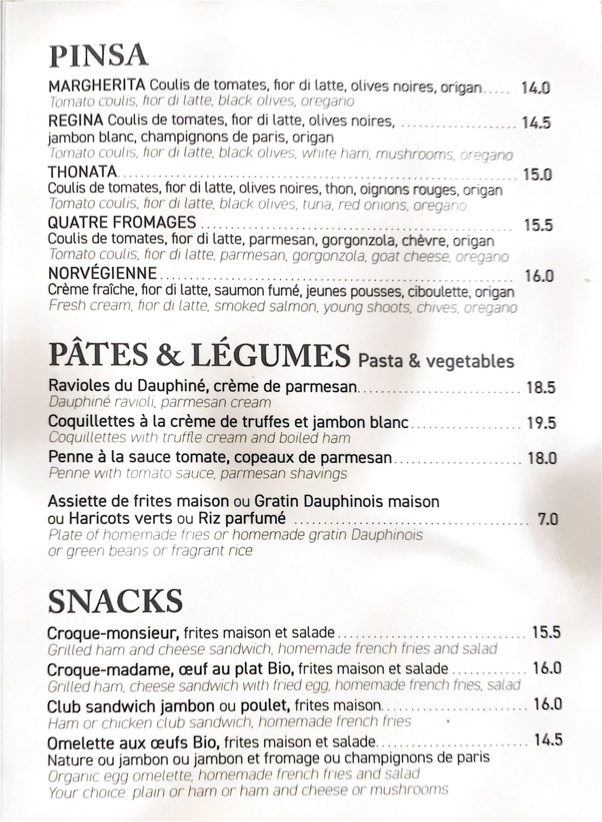 Le Flores menu