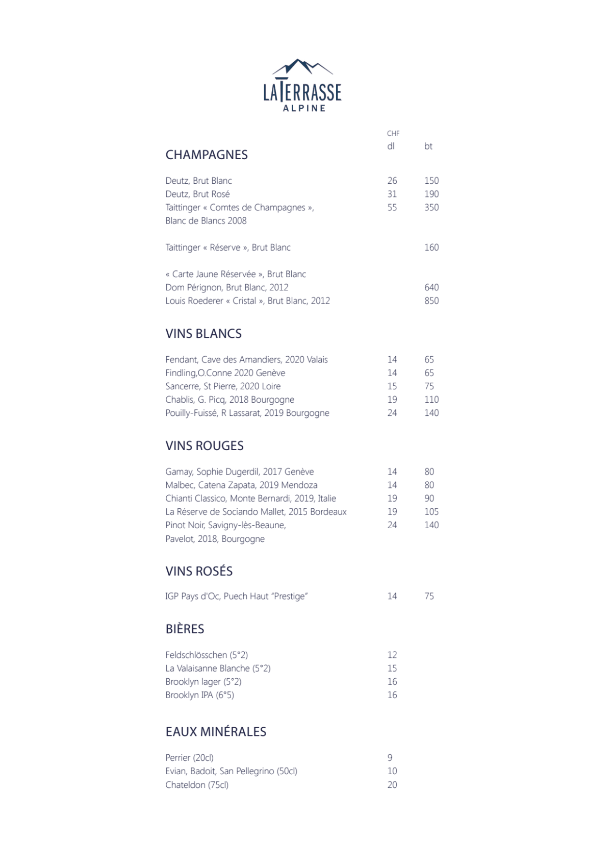 Terrasse Alpine menu