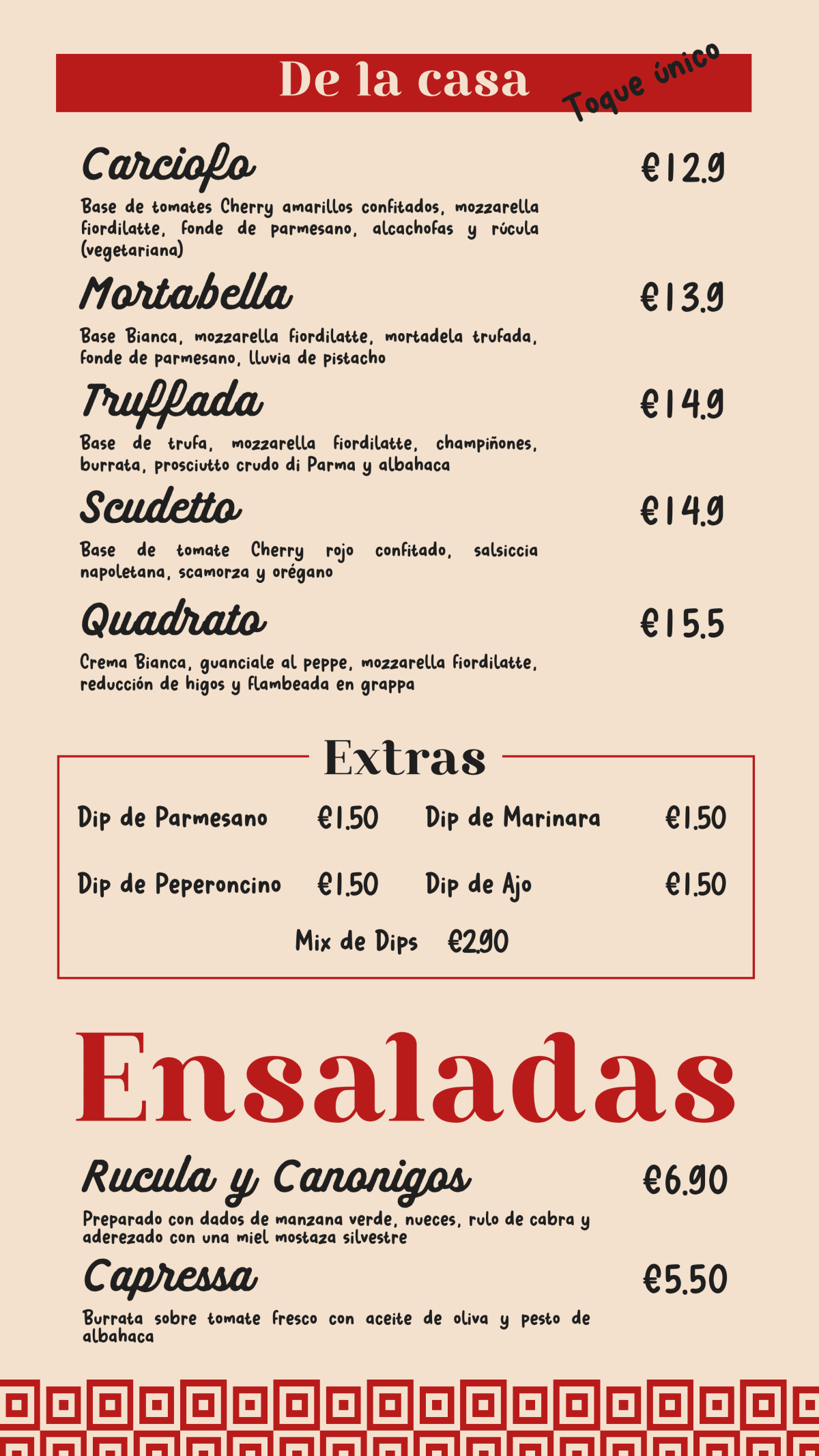 Quadrato Pizzeria menu