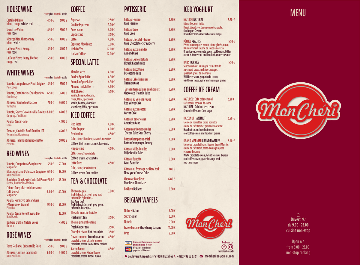 Mon cheri menu