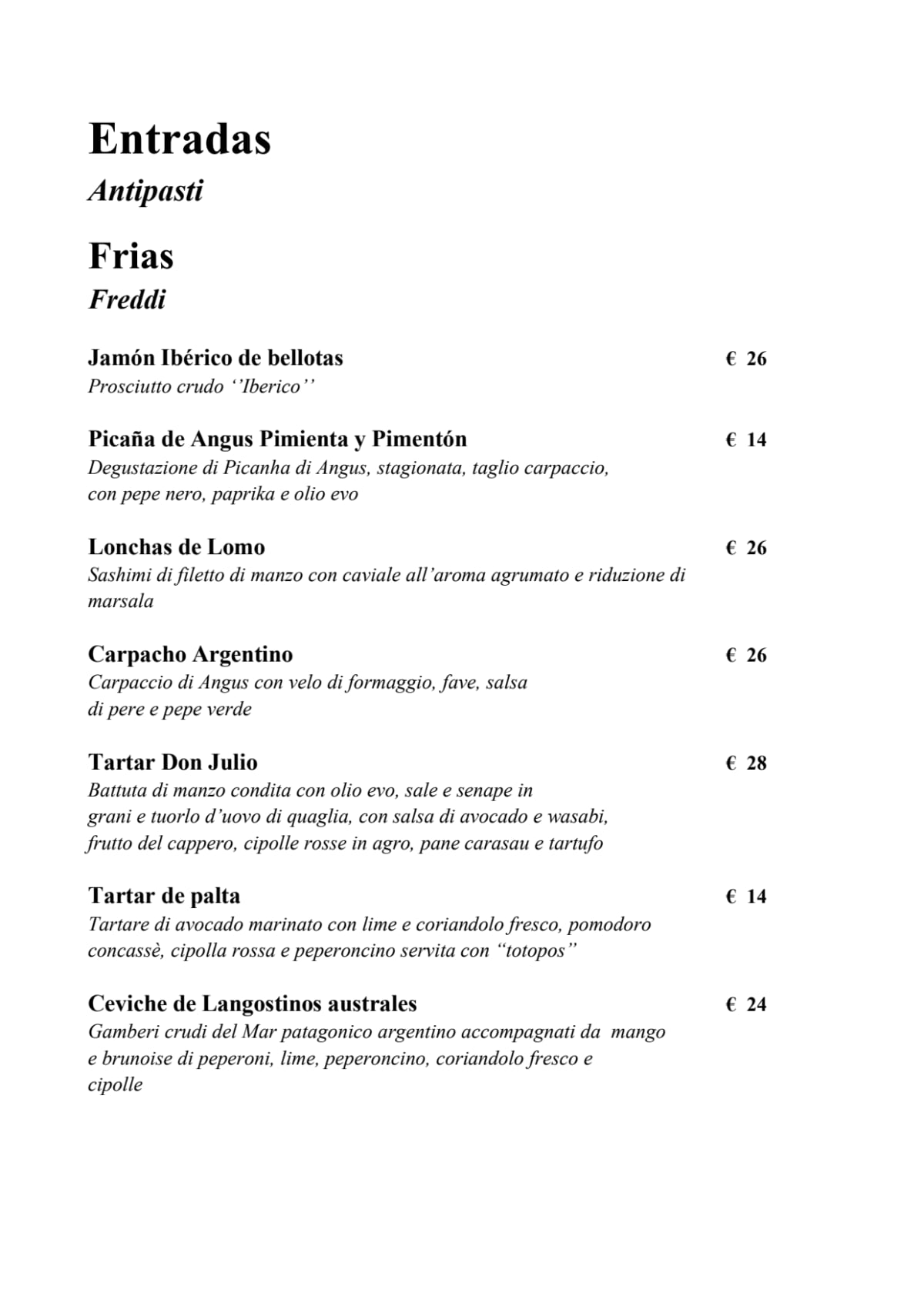 Don Julio menu