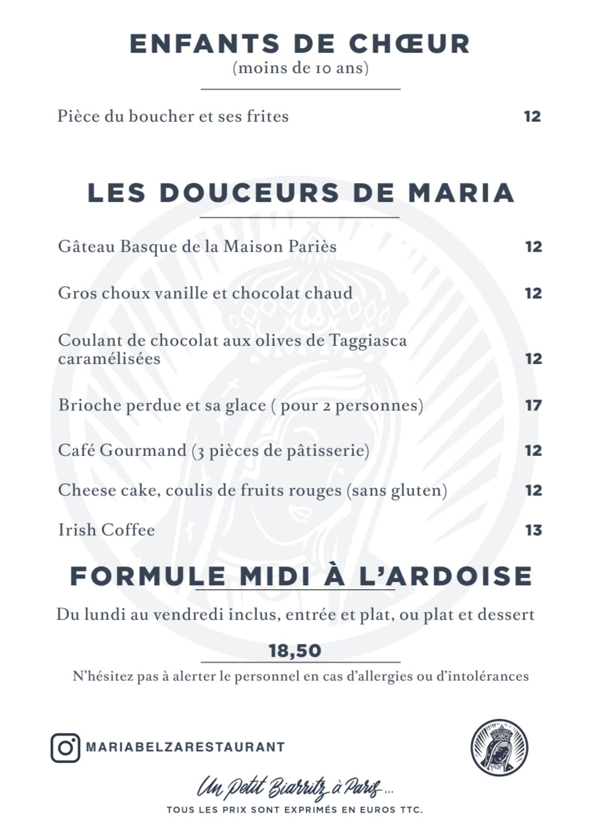 Maria Belza menu