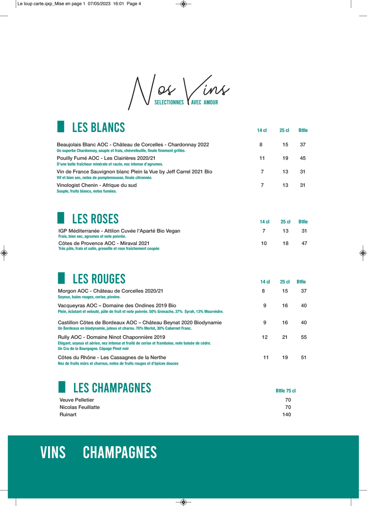 Au Loup menu