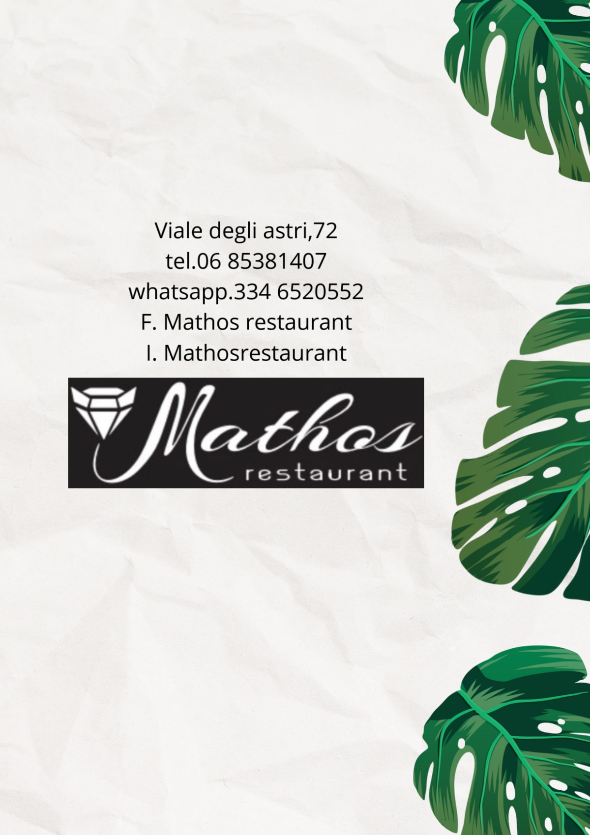 Mathos Restaurant menu