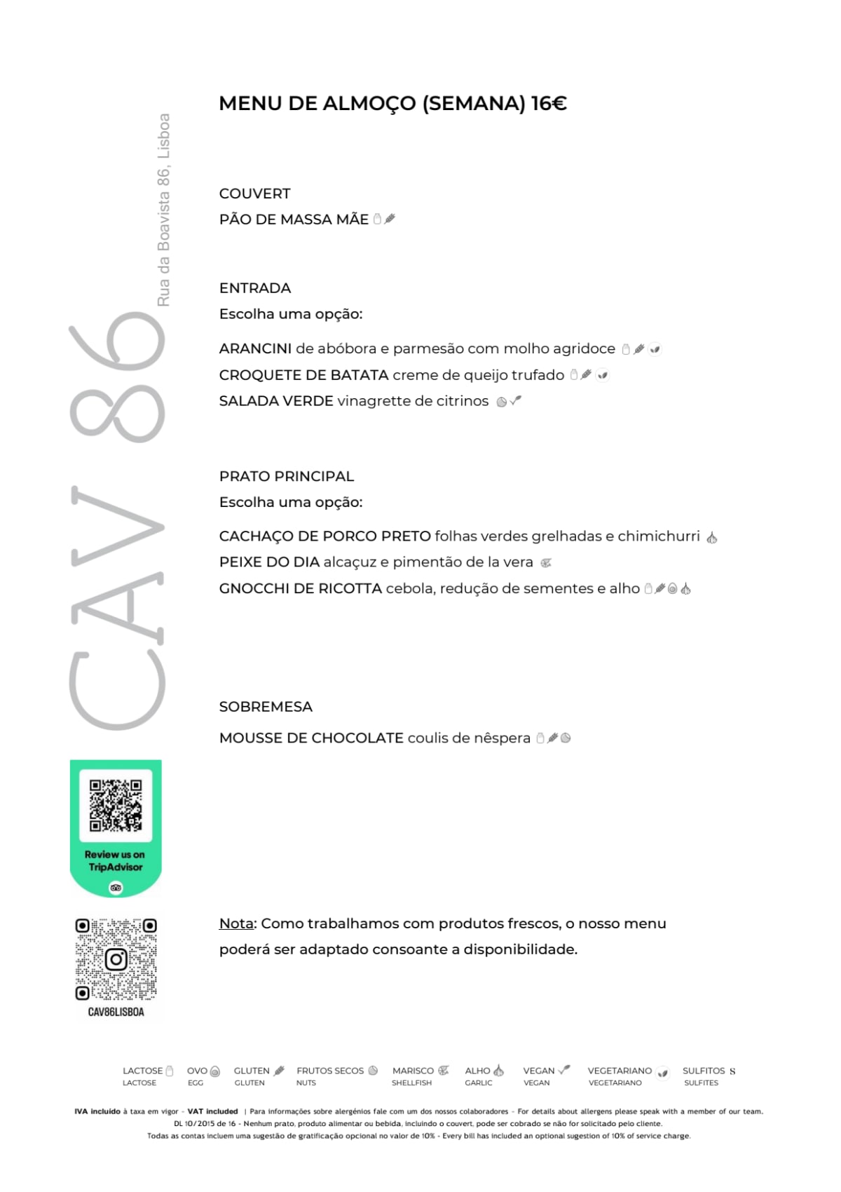 CAV 86 menu