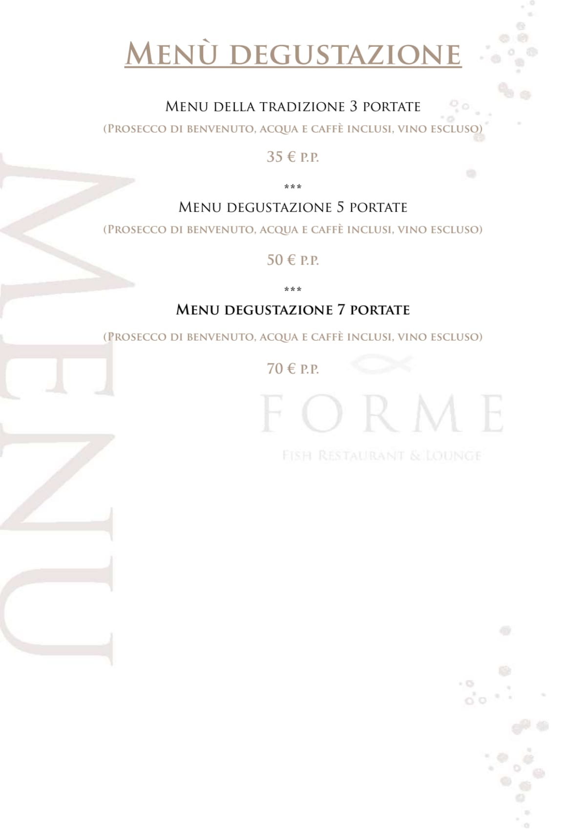 Forme - Fish Restaurant & Lounge menu